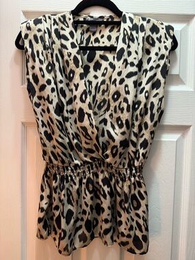 SALE Poetry Black and Beige Leopard Print Blouse
